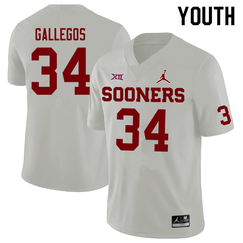 Jordan Brand Youth #34 Eric Gallegos Oklahoma Sooners College Football Jerseys Sale-White - Click Image to Close